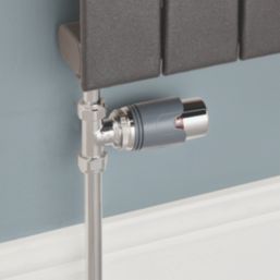 Flomasta  1/2" x 15mm Anthracite/Chrome Straight & L/S Modern Thermostatic Radiator Valve & Lockshield