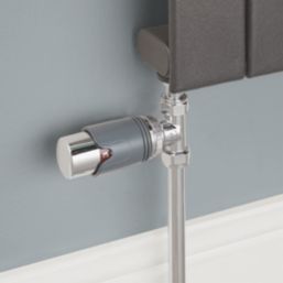 Flomasta  1/2" x 15mm Anthracite/Chrome Straight & L/S Modern Thermostatic Radiator Valve & Lockshield
