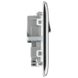 British General Nexus Metal 13A 2-Gang SP Switched Socket + 2.4A 12W 2-Outlet Type A & C USB Charger Polished Chrome with White Inserts