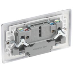 British General Nexus Metal 13A 2-Gang SP Switched Socket + 2.4A 12W 2-Outlet Type A & C USB Charger Polished Chrome with White Inserts