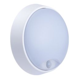 Luceco Eco Indoor & Outdoor Round LED Bulkhead With PIR Sensor Black / White 10W 700lm