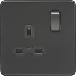 Knightsbridge  13A 1-Gang DP Switched Single Socket Matt Black  with Black Inserts