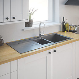 1.5 Bowl Plastic & Resin Kitchen Sink & Drainer Grey Reversible 1000mm x 500mm