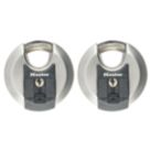 Master Lock Excell Keyed Alike Weatherproof  Disc Padlocks Steel 70mm 2 Pack