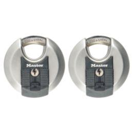 Master Lock Excell Keyed Alike Weatherproof  Disc Padlocks Steel 70mm 2 Pack