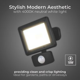Luceco Essence Outdoor LED Floodlight with Ball Joint With PIR Sensor Black 10W 1050lm