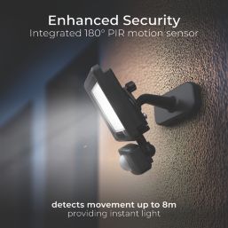 Luceco Essence Outdoor LED Floodlight with Ball Joint With PIR Sensor Black 10W 1050lm