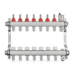 JG Underfloor 7 Port LowFit Heating Manifold Brushed Steel