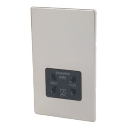 Varilight  2-Gang Dual Voltage Shaver Socket 115 / 230V Satin Chrome with Black Inserts