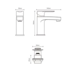 Aqualisa Central Chrome 143mm Standard Lever Mono Basin Pillar Tap  With Clicker Waste