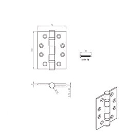Smith & Locke  Stainless Brass Grade 13 Fire Rated Square Ball Bearing Hinges 102mm x 76mm 2 Pack