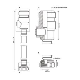 Flomasta Push-Fit Straight Flexible Compression Hose with Isolating Valve 15mm x 1/2" x 300mm