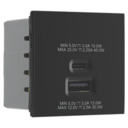 British General Euro Module Modular 3A 45W 2-Outlet Type A & C USB Socket Black