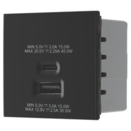 British General Euro Module Modular 3A 45W 2-Outlet Type A & C USB Socket Black