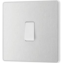 British General Evolve 20A 16AX 1-Gang Intermediate Light Switch Brushed Steel with White Inserts
