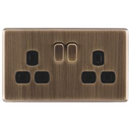 Arlec  13A 2-Gang SP Switched Socket Antique Brass  with Black Inserts