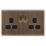 Arlec  13A 2-Gang SP Switched Socket Antique Brass  with Black Inserts