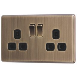 Arlec  13A 2-Gang SP Switched Socket Antique Brass  with Black Inserts
