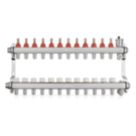 JG Underfloor 12 Port LowFit Heating Manifold Brushed Steel