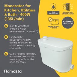 Flomasta  Grey Water Macerator Pump Kitchen Utilities & Bath 400W 220-240V
