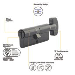 Yale Fire Rated 1 Star 6-Pin Thumbturn Euro Cylinder 35-35 (70mm) Matt Black