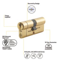 Yale Fire Rated 1 Star 6-Pin Euro Cylinder 45-50 (95mm) Polished Brass