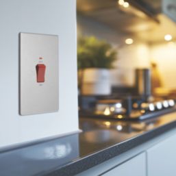 British General Evolve 45A 2-Gang 2-Pole Cooker Switch Brushed Steel with LED with White Inserts