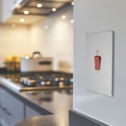 British General Evolve 45A 2-Gang 2-Pole Cooker Switch Brushed Steel with LED with White Inserts