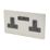 Varilight  13AX 2-Gang Unswitched Socket + 2.1A 10.5W 2-Outlet Type A USB Charger Satin Chrome with Black Inserts