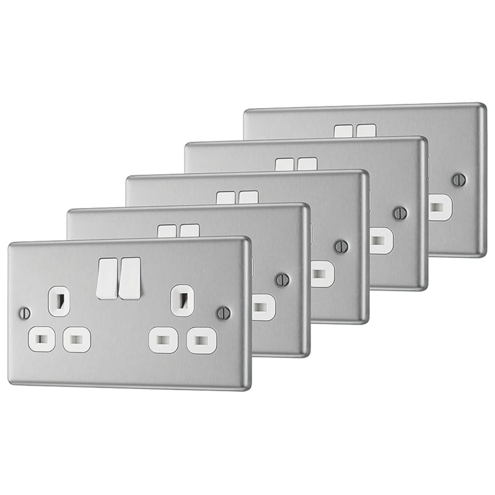 LAP 13A 2-Gang SP Switched Plug Sockets Brushed Stainless Steel with ...