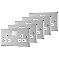 LAP  13A 2-Gang SP Switched Plug Socket Brushed Stainless Steel  with White Inserts 5 Pack