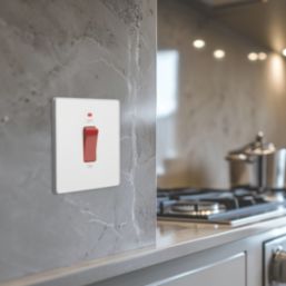 British General Evolve 45A 1-Gang 2-Pole Cooker Switch Pearlescent White with LED with White Inserts