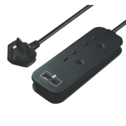 Masterplug 13A 2-Gang Unswitched  Travel Extension Lead (UK) + 3.4A 2-Outlet Type A & C USB Charger Black 0.45m