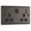 British General Nexus Metal 13A 2-Gang SP Switched Socket + 2.4A 22W 2-Outlet Type A & C USB Charger Black Nickel with Black Inserts