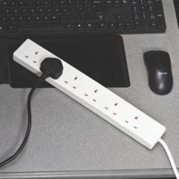 Essentials 13A 6-Gang Unswitched  Extension Lead White 2m