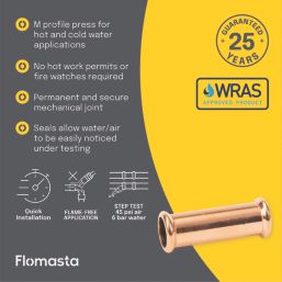 Flomasta  Copper Press-Fit Equal M-Profile Slip Couplers 22mm 2 Pack