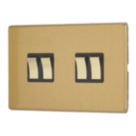 Contactum Lyric 10AX 4-Gang 2-Way Light Switch  Brushed Brass with Black Inserts