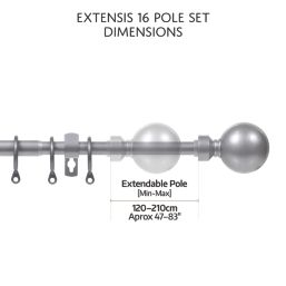 Renaissance Polished Silver Curtain Pole 16/13mm x 120-210cm