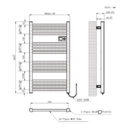 Flomasta 960mm x 540mm 1706BTU Black Flat Electric Towel Radiator