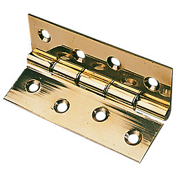 Polished Brass  Washered Hinge 76mm x 51mm 2 Pack