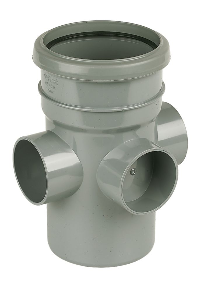 FloPlast Push-Fit 3-Boss Single Socket Pipe Grey 110mm - Screwfix