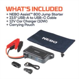 Nebo Assist 800  8.1A Li-Ion Jump Starter + Type A & C USB Charger