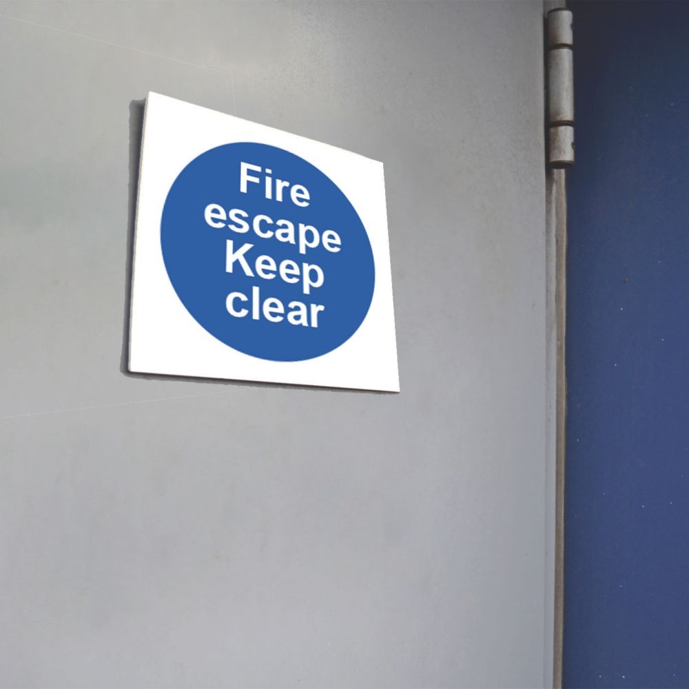 Vsafety Gebotsschild 'Fire Escape Keep Clear' – Selbstklebend, 150x200 Mm, Blau