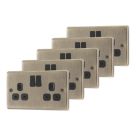 LAP  13A 2-Gang SP Switched Socket Antique Brass  with Black Inserts 5 Pack
