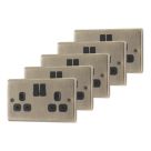 LAP  13A 2-Gang SP Switched Sockets Antique Brass  with Black Inserts 5 Pack