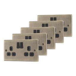 LAP  13A 2-Gang SP Switched Sockets Antique Brass  with Black Inserts 5 Pack