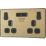 British General Evolve 13A 2-Gang SP Switched Socket + 3.1A 15.5W 2-Outlet Type A USB Charger Satin Brass with Black Inserts