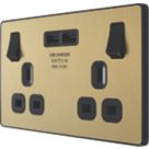 British General Evolve 13A 2-Gang SP Switched Socket + 3.1A 15.5W 2-Outlet Type A USB Charger Satin Brass with Black Inserts