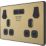 British General Evolve 13A 2-Gang SP Switched Socket + 3.1A 15.5W 2-Outlet Type A USB Charger Satin Brass with Black Inserts