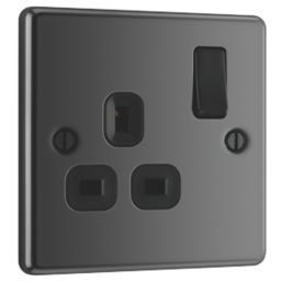 LAP  13A 1-Gang SP Switched Plug Socket Black Nickel  with Black Inserts
